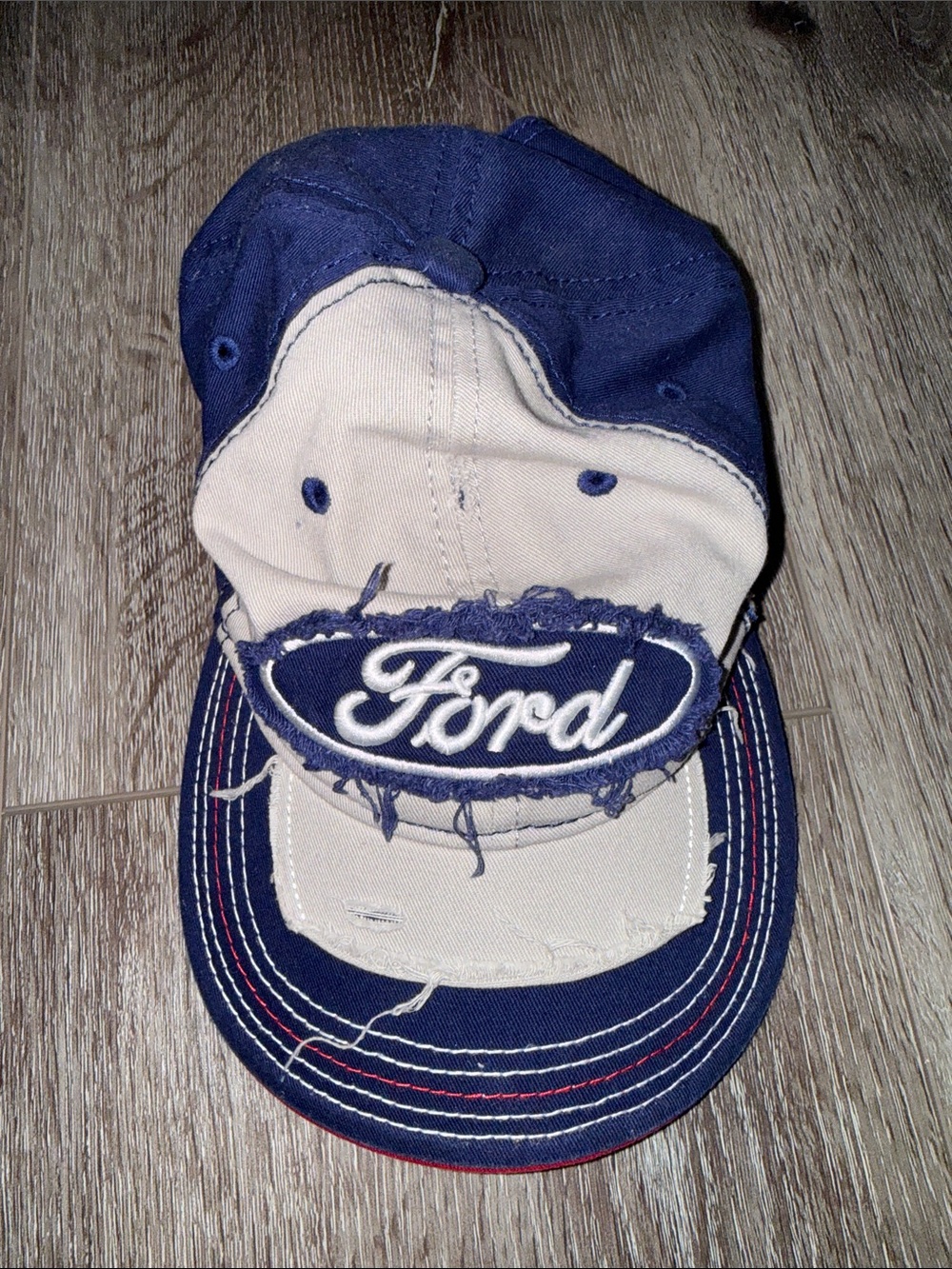 Ford Two-Tone Blue and Cream Distressed Baseball Cap